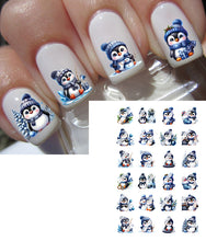 Load image into Gallery viewer, Winter Christmas Penguin Design #2 Nail Art Decals - Waterslide Nail Decals