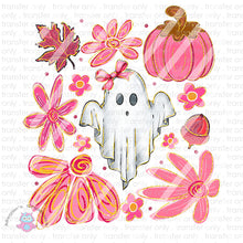 Load image into Gallery viewer, Halloween Floral Pink Ghost Ready To Press Sublimation Transfer