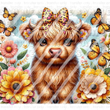 Load image into Gallery viewer, Spring Highland Cow Ready To Press Sublimation Transfer - 20oz Tumbler Wrap - Design #1