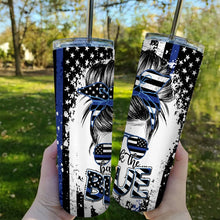 Load image into Gallery viewer, Back The Blue Messy Bun Hair 20oz Skinny Tumbler