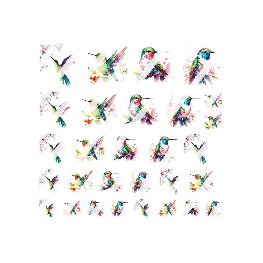 Hummingbird Nail Art Decals - Waterslide Nail Decals- Design #10