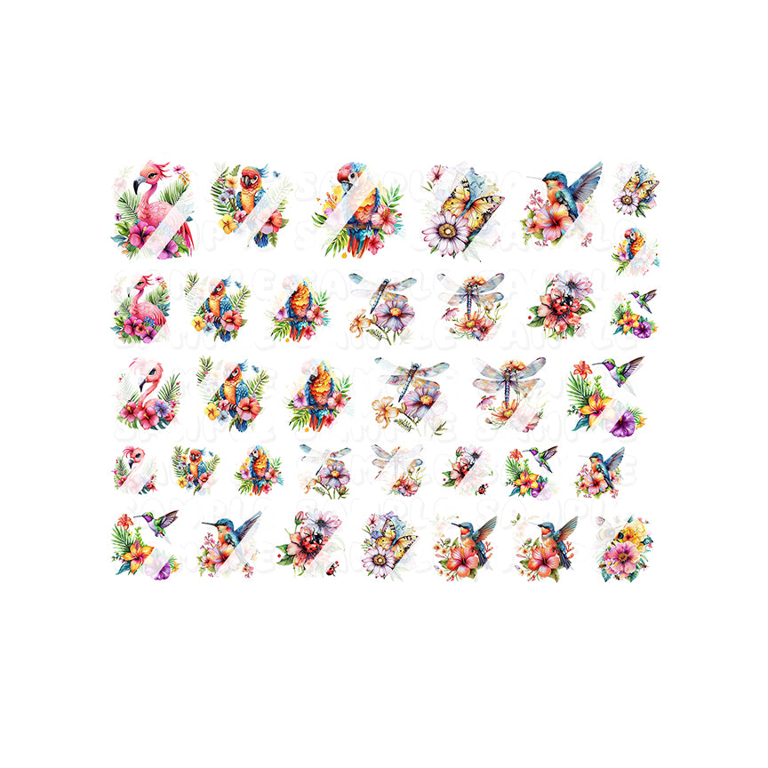 Winged Animals With Flowers Nail Art Decals