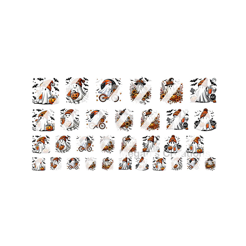 Fall Halloween Ghost Ghouls Bats Nail Art Decals - Waterslide Nail Decals -  Design #4