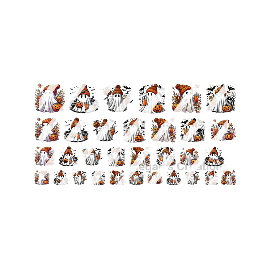 Fall Halloween Ghost Ghouls Pumpkins Nail Art Decals - Waterslide Nail Decals -  Design #5