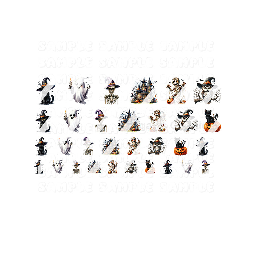 Halloween Black Cat,  Pumpkin,  Ghost  Nail Art Decals - Waterslide Nail Decals
