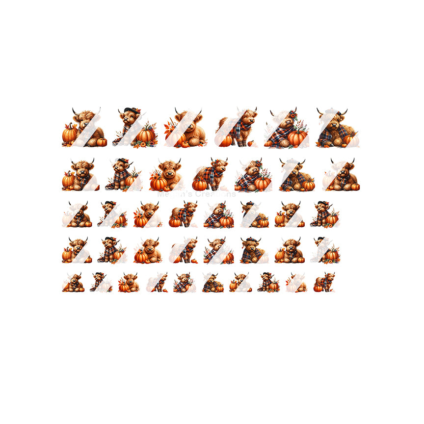 Cute Fall Highland Cows Pumpkin Plaid Nail Art Decals