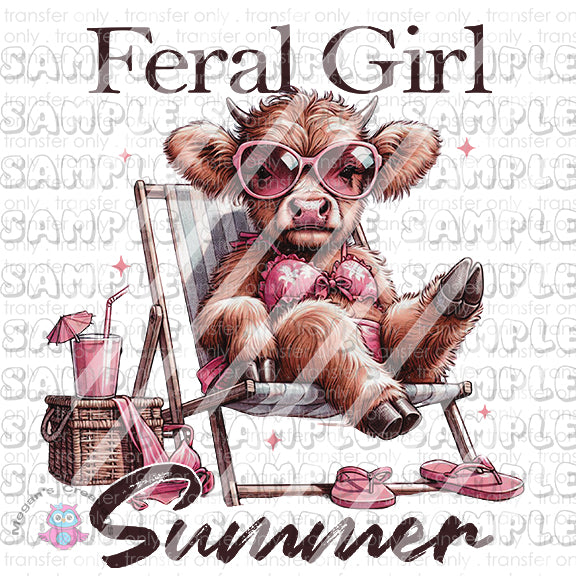 Highland Cow Feral Girl Summer Ready To Press Sublimation Transfer