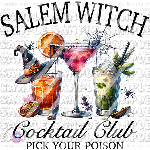 Salem Witch Cocktail Social Club Ready To Press Sublimation Transfer