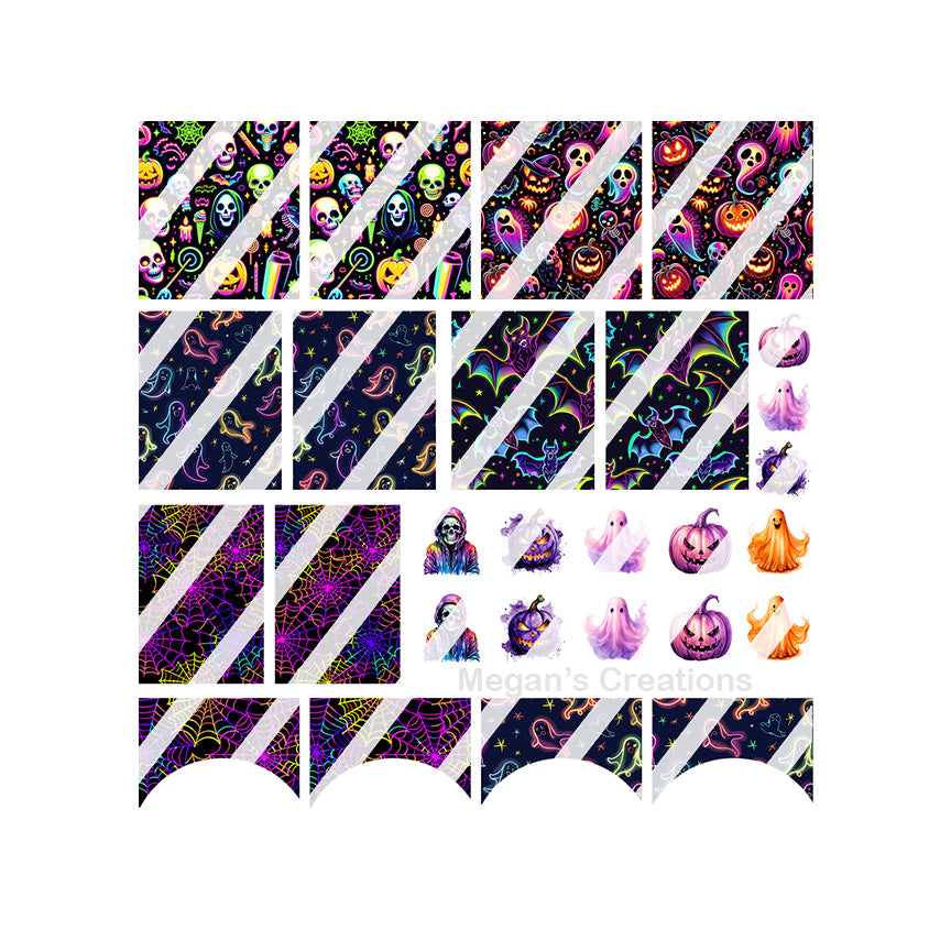 Neon Halloween Nail Art Decals- Waterslide Nail Decals