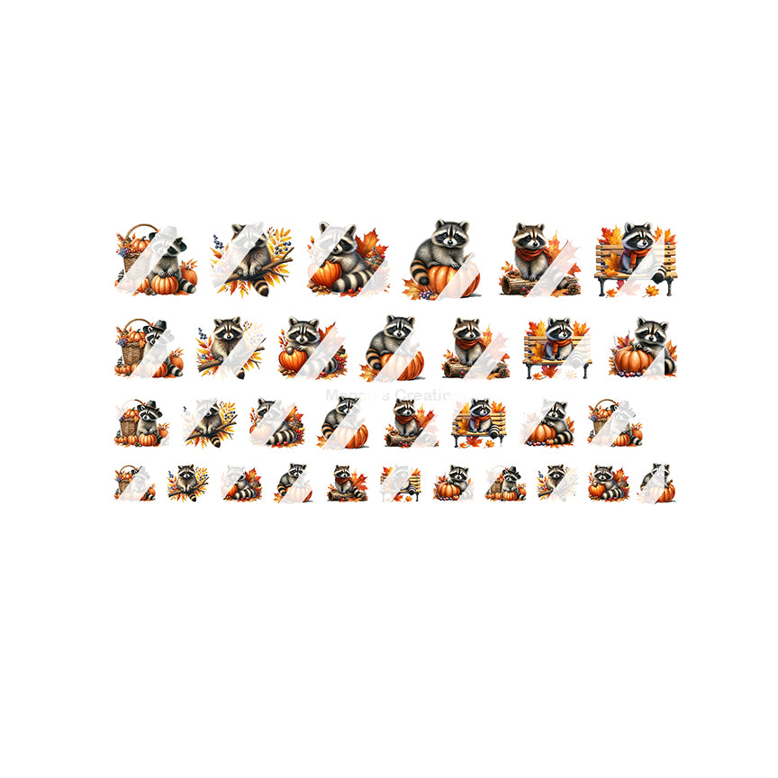 Cute Autumn Raccoon Nail Art Decals - Waterslide Nail Decals