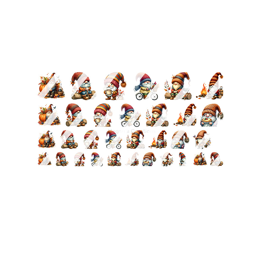 Cute Autumn Fall Gnomes Nail Art Decals - Waterslide Nail Decal