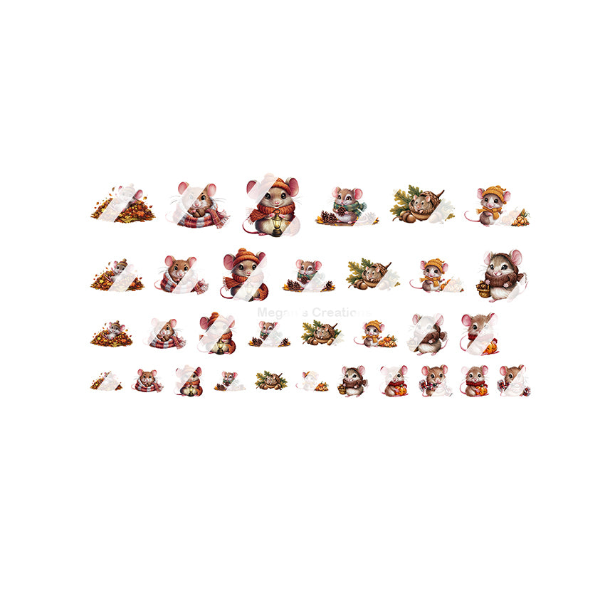 Cute Autumn Fall Mouse Nail Art Decals - Waterslide Nail Decal