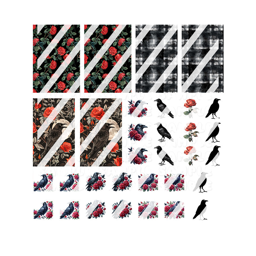 Crows and Roses Nail Art Decals - Waterslide Nail Decals- Designs #2