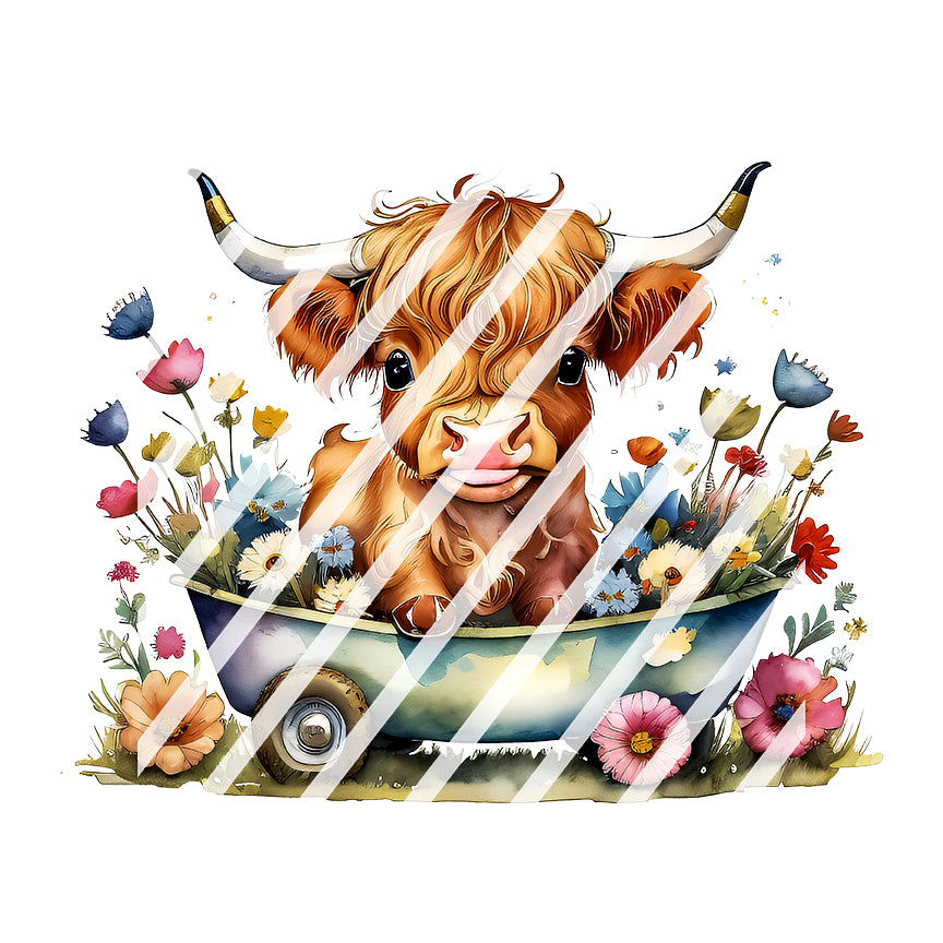 Highland Cow Waterslide Decals -  Ready to Use - Design #6