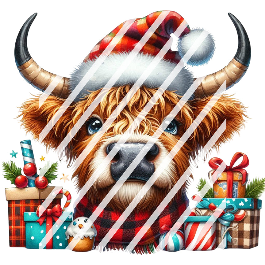 Christmas Highland Cow Waterslide Decals -  Ready to Use - Design #1