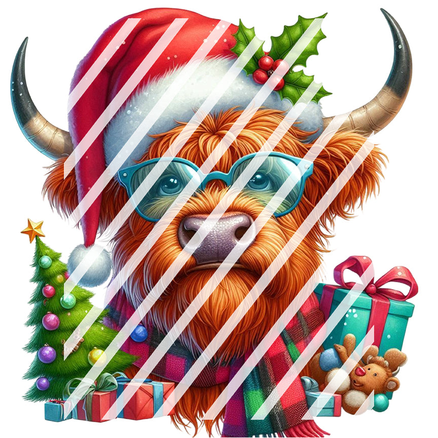 Christmas Highland Cow Waterslide Decals -  Ready to Use - Design #3