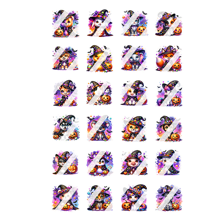 Cute Halloween Witch Animals  Nail Art Decals - Waterslide Nail Decals