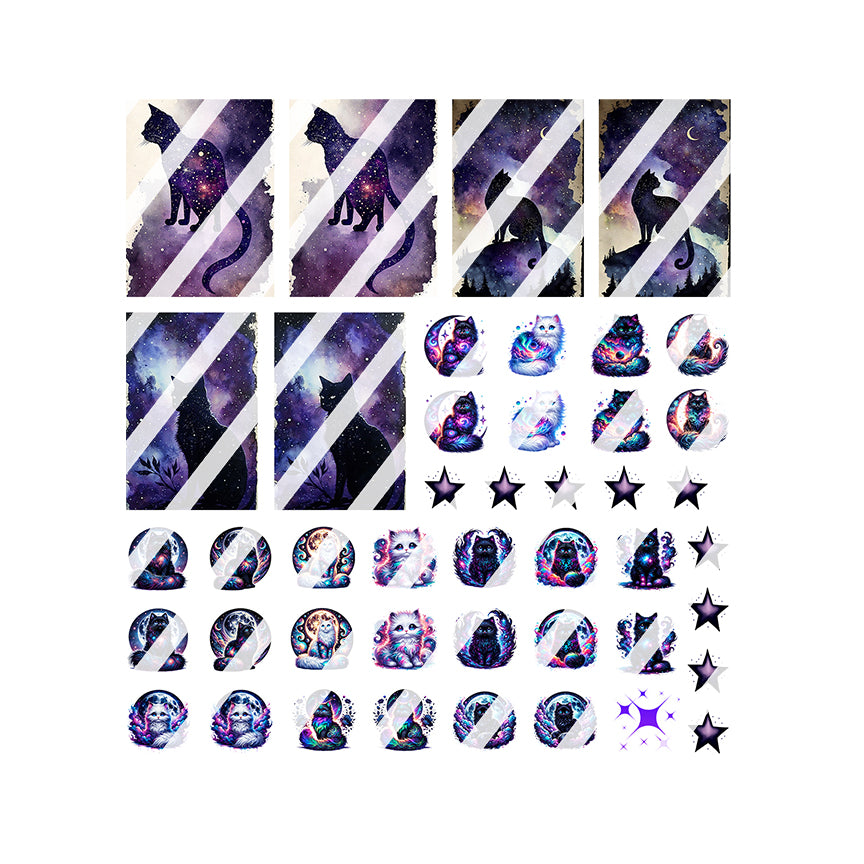 Mystical Celestial Cats Nail Art Decals- Waterslide Nail Decals