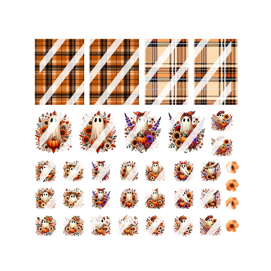 Cute Ghost Pumpkins, Autumn Nail Art Decals- Waterslide Nail Decals