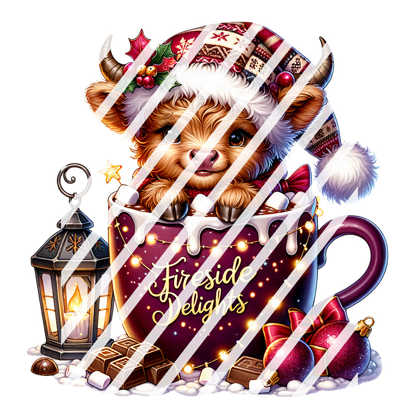 Christmas Highland Cows Hot Cocoa Waterslide Decals -  Ready to Use - Design #12