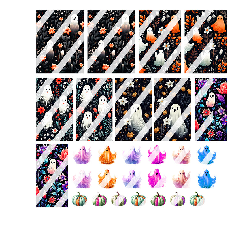 Floral Ghost Halloween Nail Art Decals- Waterslide Nail Decals