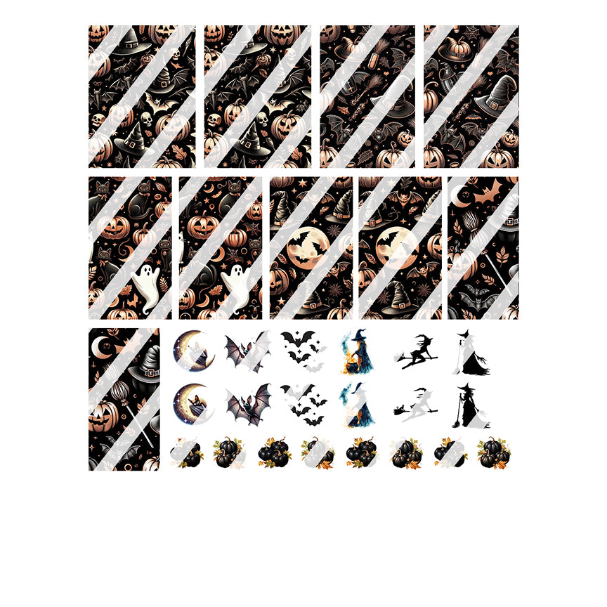 Black And Copper Halloween Bats Witch Nail Art Decals- Waterslide Nail Decals