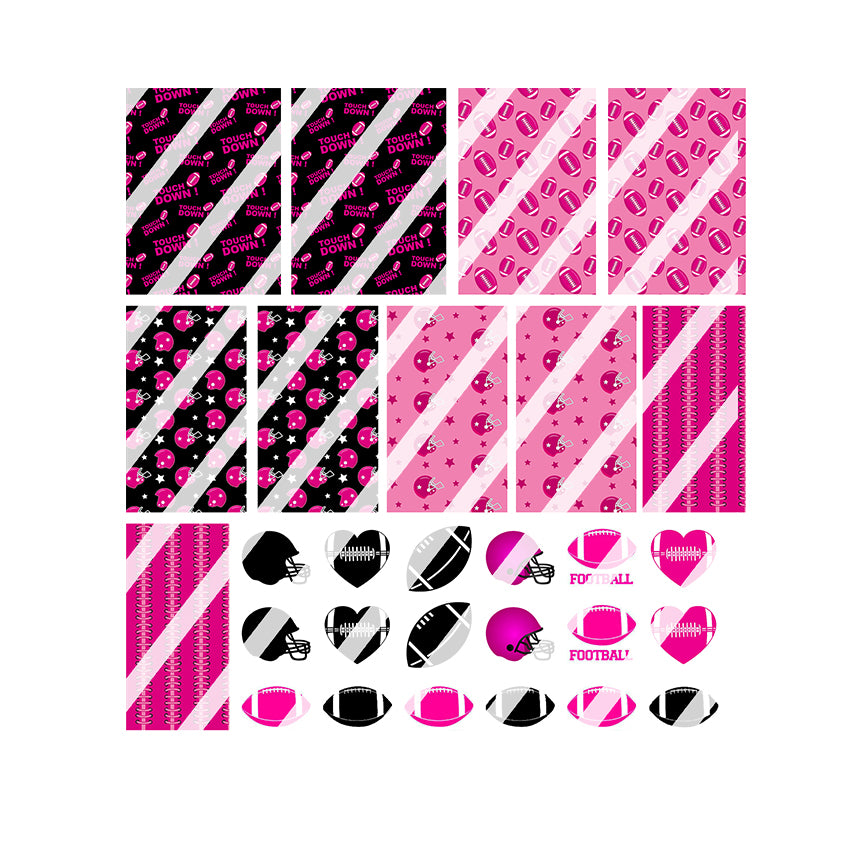 Sport Football Pink & Black Nail Art Decals -  Waterslide Nail Decals