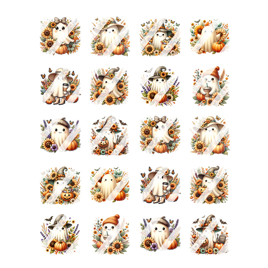 Bougie Fall Ghost Sunflower Nail Art Decals - Waterslide Nail Decals