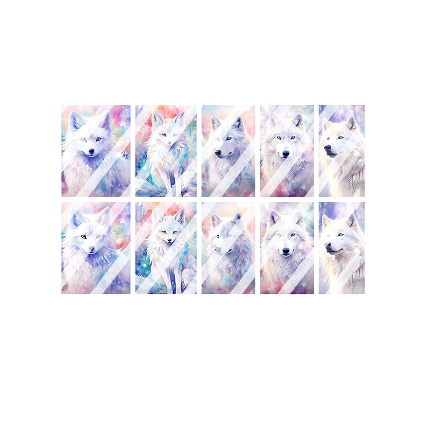 Winter Pastel Fox and Wolf Full Nail Art Decals - Waterslide Nail Decals