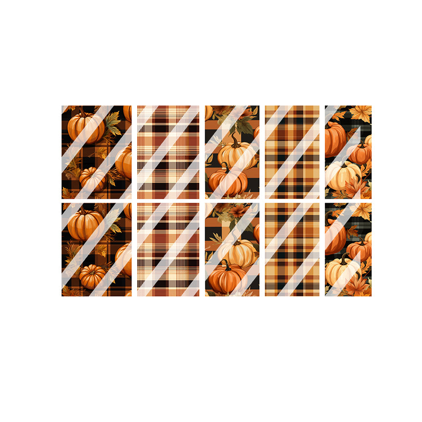 Autumn Full Plaid Pumpkin Full Nail Art Decals - Waterslide Nail Decals