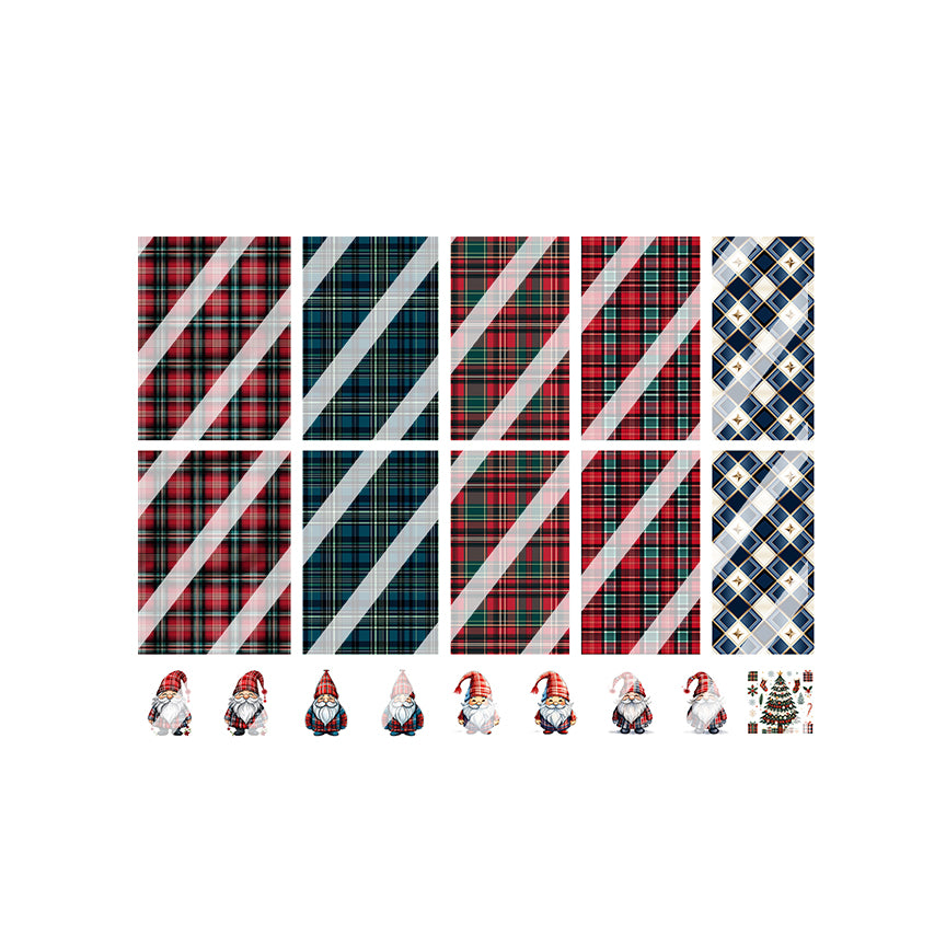 Christmas Plaid Gnomes Full Nail Art Decals - Waterslide Nail Decals