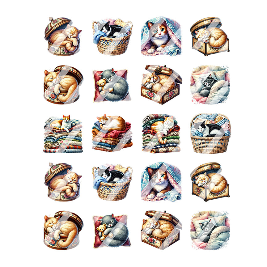Sleeping Cat Kitten Nail Art Decals - Waterslide Nail Decals