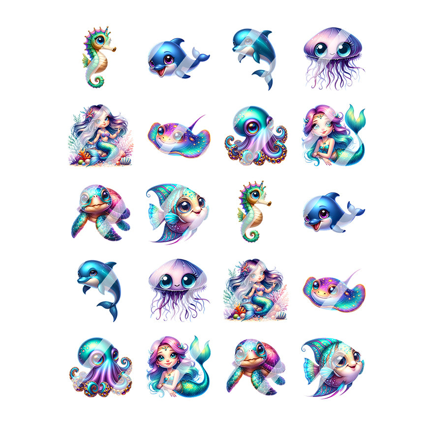 Mermaid Underwater Animal Nail Art Decals - Waterslide Nail Decals