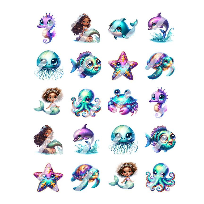 Mermaid Underwater Animal Seaturtle Nail Art Decals - Waterslide Nail Decals