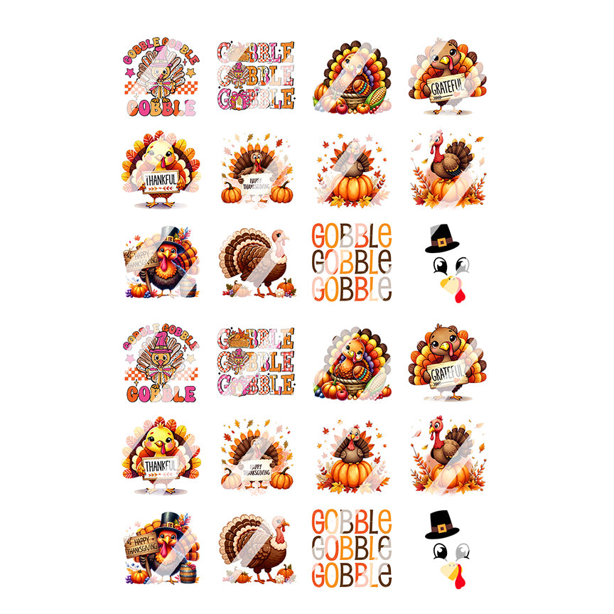 Thanksgiving Turkey Nail Art Decals - Waterslide Nail Decals