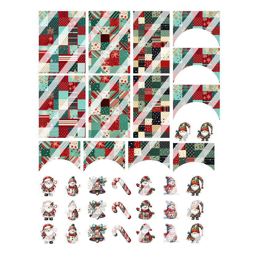 Christmas Patchwork Nail Art Decals- Waterslide Nail Decals