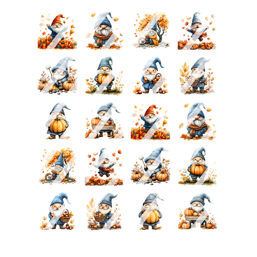 Autumn Gnome Fall Leaves Nail Art Decals - Waterslide Nail Decals