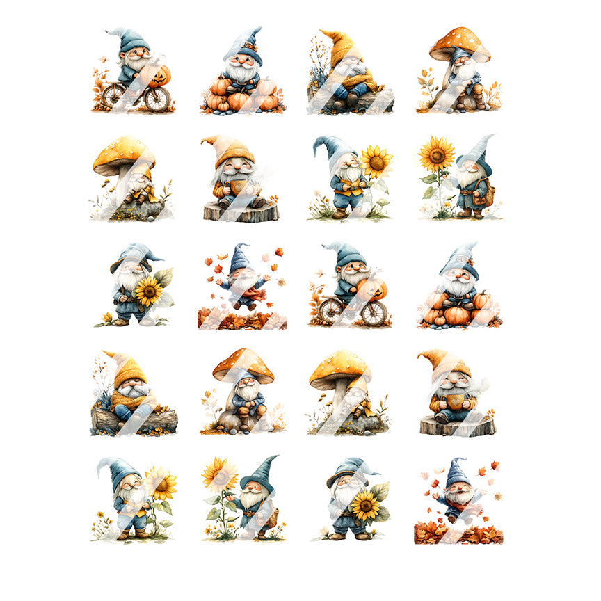 Autumn Gnome Fall Mushroom Nail Art Decals - Waterslide Nail Decals