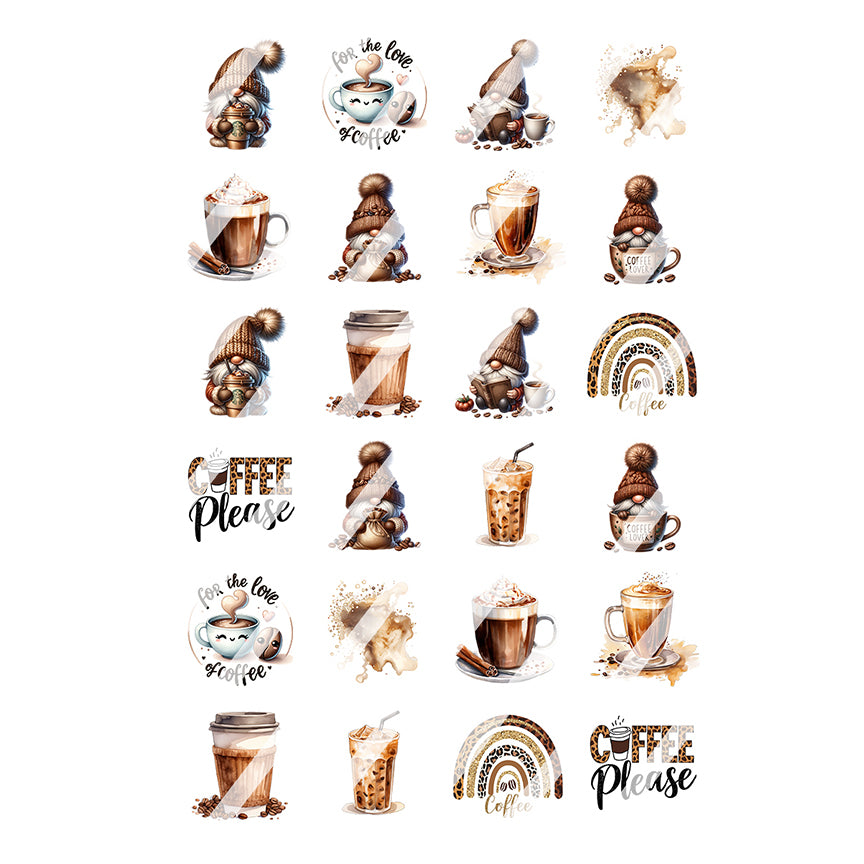 Coffee Please Gnome Nail Art Decals - Waterslide Nail Decals