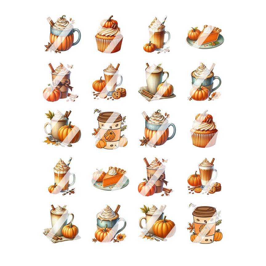 Hello Fall Pumpkin Spice Coffee Nail Art Decals - Waterslide Nail Decals