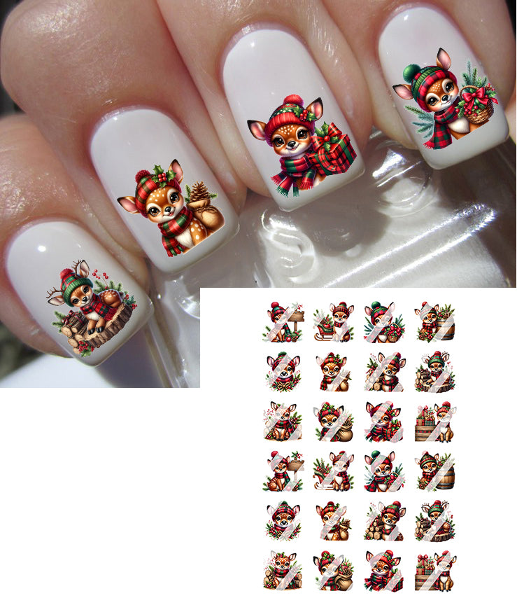 Christmas Deer Christmas Reindeer Fawn Nail Art Decals - Waterslide Nail Decals