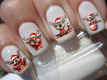 Load image into Gallery viewer, Christmas Silly Deer Reindeer Fawn Nail Art Decals - Waterslide Nail Decals

