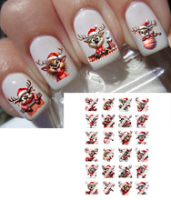 Load image into Gallery viewer, Christmas Silly Deer Reindeer Fawn Nail Art Decals - Waterslide Nail Decals
