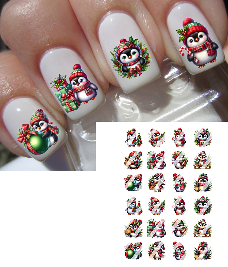 Christmas Penguin Nail Art Decals -  Waterslide Nail Decals