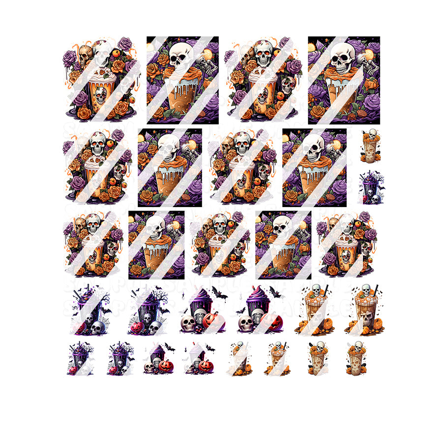Halloween Coffee Skeleton Nail Art Decals - Waterslide Nail Decals