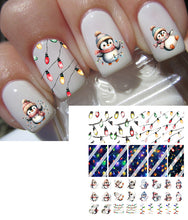 Load image into Gallery viewer, Christmas Light Christmas Penguin Full Nail Art Decals - Waterslide Nail Decals
