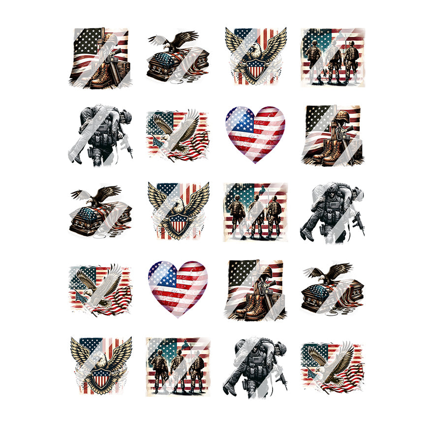 4th of July, Veteran, Patriotic, Fourth of July, Independence Day Nail Art Decals - Waterslide Nail Decals