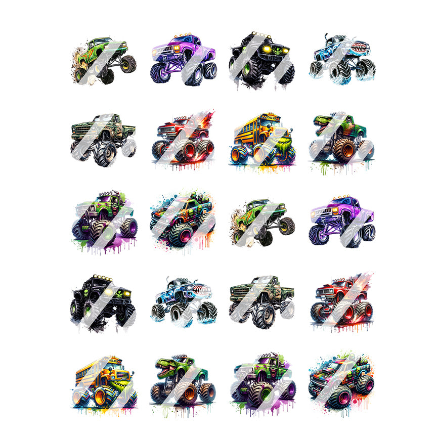 Monster Trucks Nail Art Decals - Waterslide Nail Decals