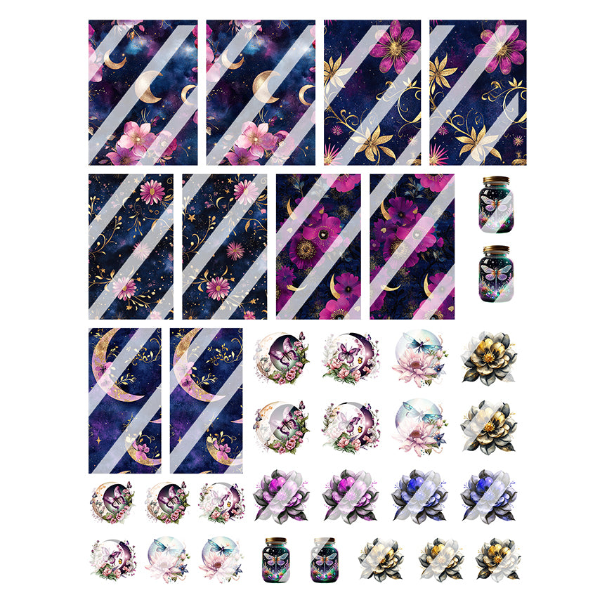 Cosmic Flora Butterfly Dragonfly Nail Art Decals - Waterslide Nail Decals
