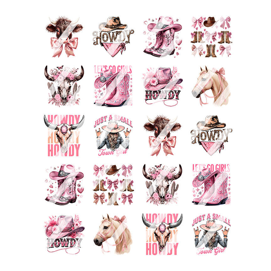 Western Cowgirl Pink Nail Art Decals - Waterslide Nail Decals